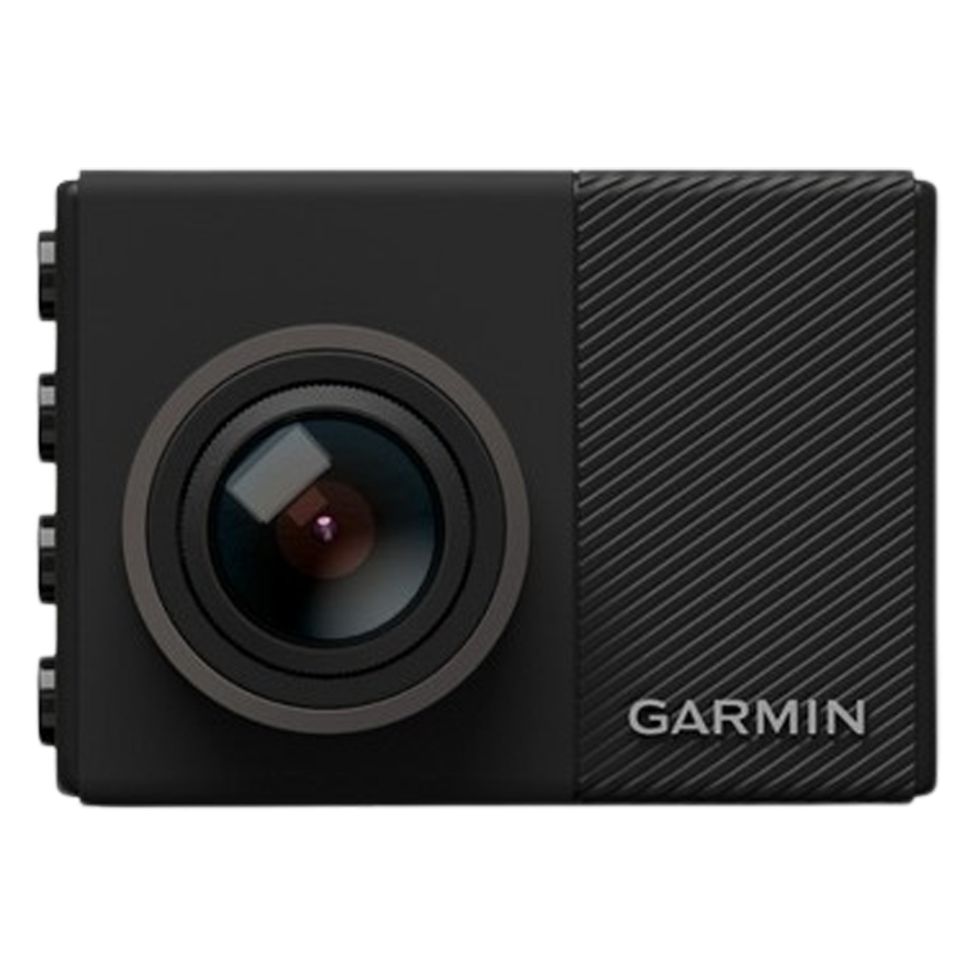 The Garmin Dash Cam 57, with its sleek black design and prominent lens, is featured as one of the dash cams for vehicle security and surveillance.