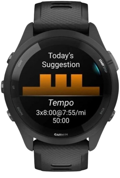 The Garmin Forerunner 265 smartwatch with a tempo training suggestion is the best Garmin watch for runners seeking to improve their pace and performance.