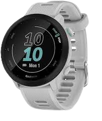In a sleek white finish, the Garmin Forerunner 55 is the best Garmin watch for athletes who appreciate a clean design and essential tracking features.