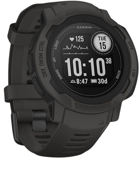 The Garmin Instinct 2 smartwatch in a tactical black finish, designed for outdoor enthusiasts, it's a testament to what the smartwatches offer in durability and functionality.