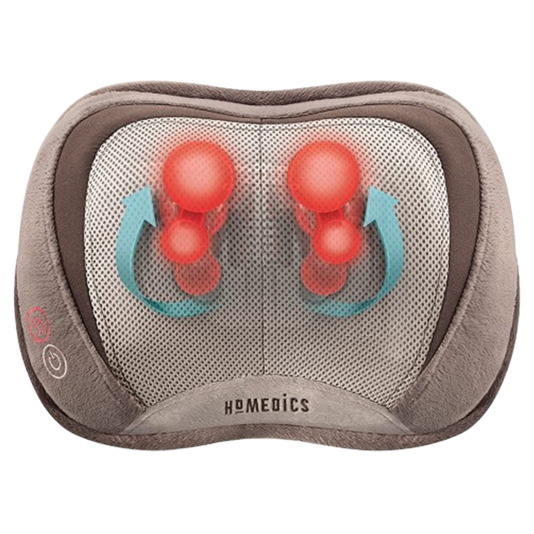 The HoMedics Back and Neck Massager is presented as the massage pillow, with a focus on relieving neck and back tension through deep kneading.