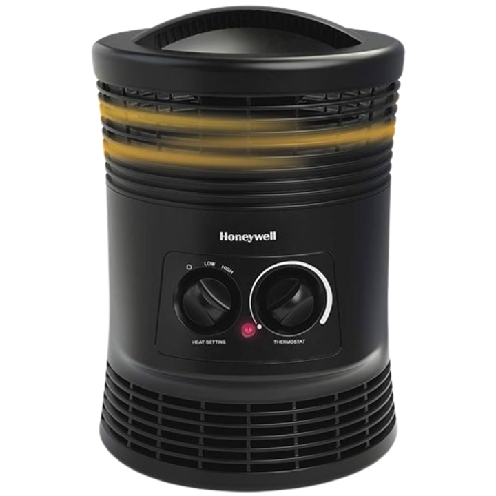 The Honeywell 360 Degree Surround Heater, shown in a classic white cylindrical design, promises to deliver complete and even warmth in every corner of the room for a comfortable 2024.