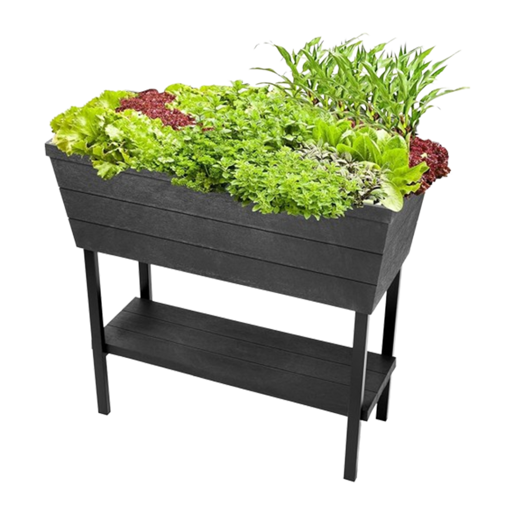 A versatile addition to any patio or balcony, the Keter Urban Bloomer indoor garden kit, presented in black, allows for spacious gardening and sustainable living in urban environments.