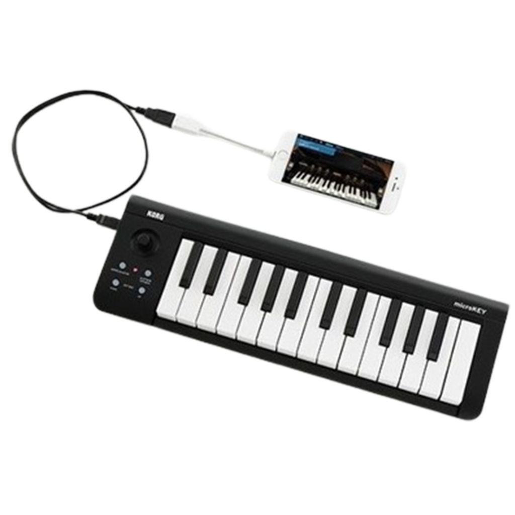 The sleek Korg MicroKEY 25-Key MIDI Controller, featuring a compact design, velocity-sensitive keys, and easy USB connectivity for the traveling artist.