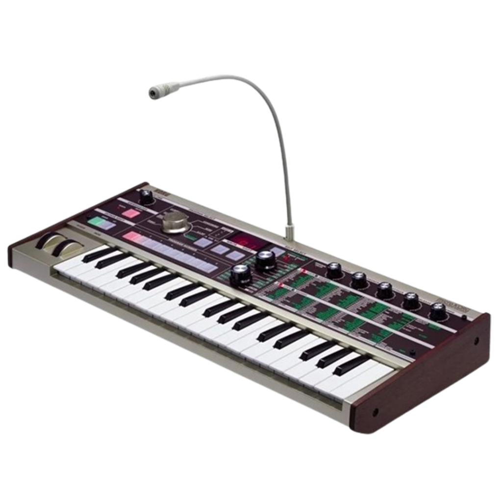 The Korg MicroKorg synthesizer is a staple as the synthesizer, due to its vocoder function and versatile sound bank.