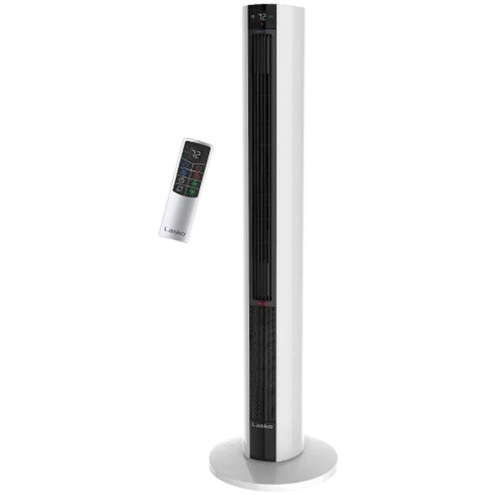 The Lasko FH500 Tower Heater stands tall in a modern white design, equipped with a multi-function remote, delivering both warmth and cool air with its dual heating and fan settings for a comfortable home environment in 2024.