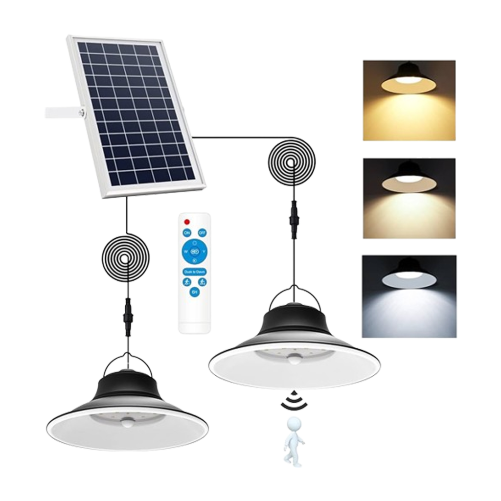 A stylish Niorsun solar pendant light with efficient solar panel, offering a seamless blend of design and functionality as the lighting system.