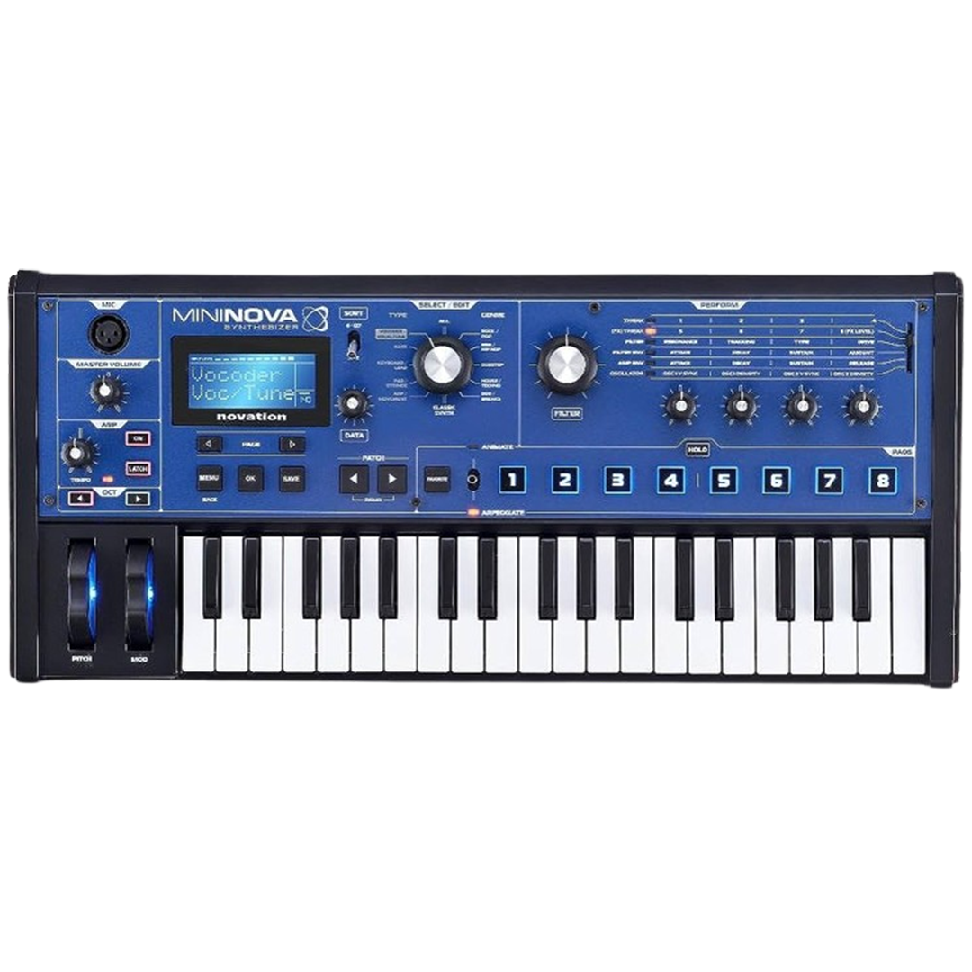 The Novation MiniNova synthesizer is an excellent choice for beginners, with its compact size, vocoder, and performance-ready sounds.