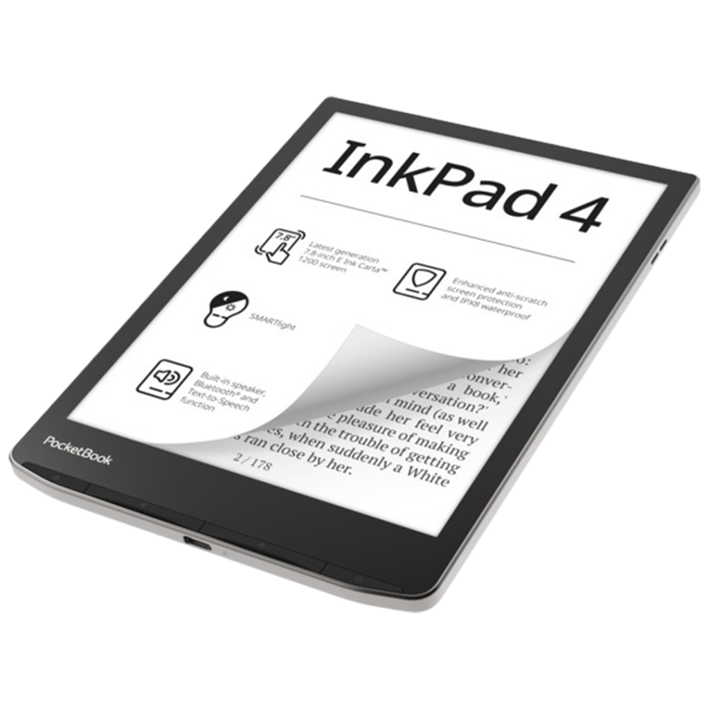 Highlighting the PocketBook InkPad 4 as a top-tier device in the e-readers, focusing on its robust build and clear-cut display for all your reading needs.