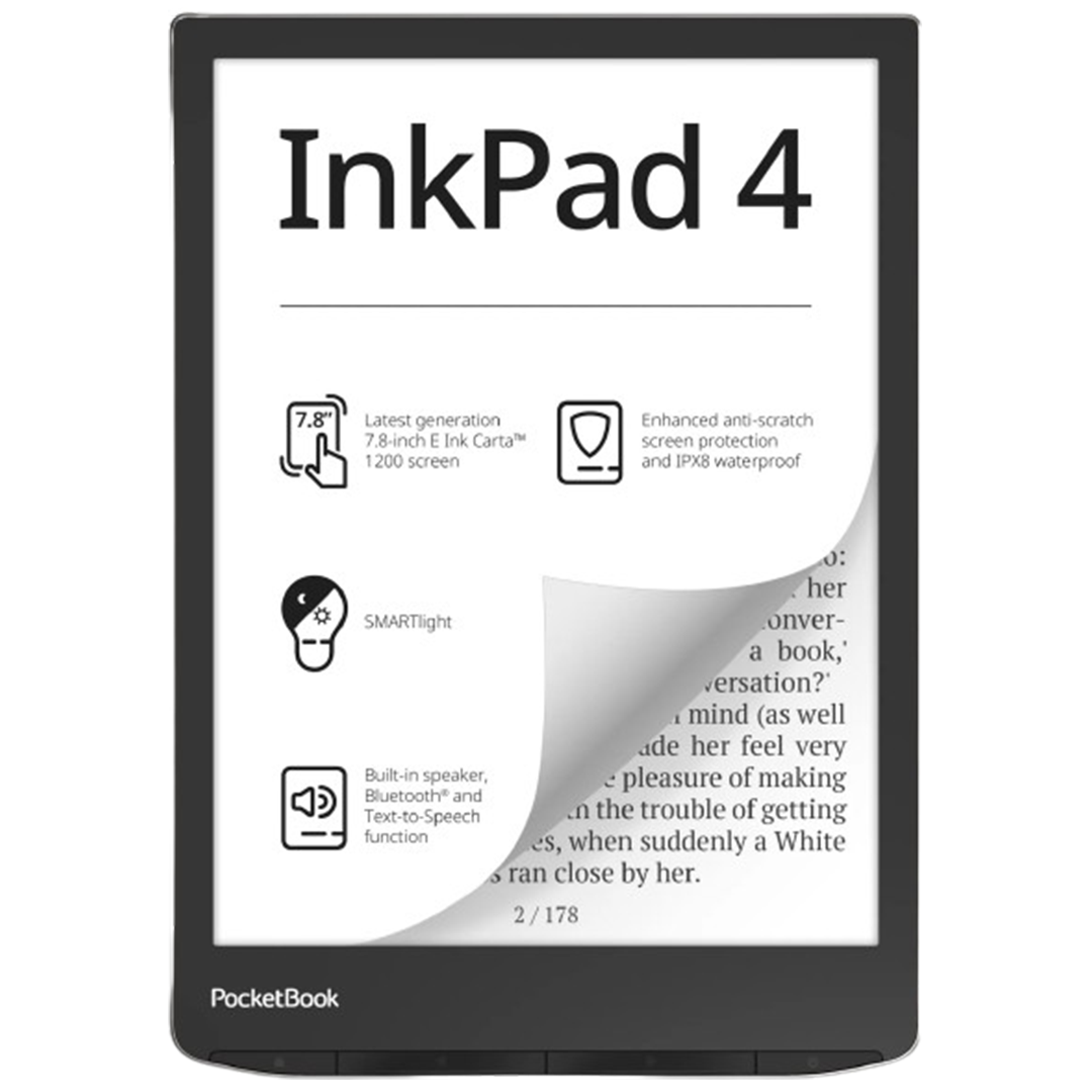 The PocketBook InkPad 4 is featured as a powerhouse in the e-readers category, with its waterproof design and eye-comfort technology.