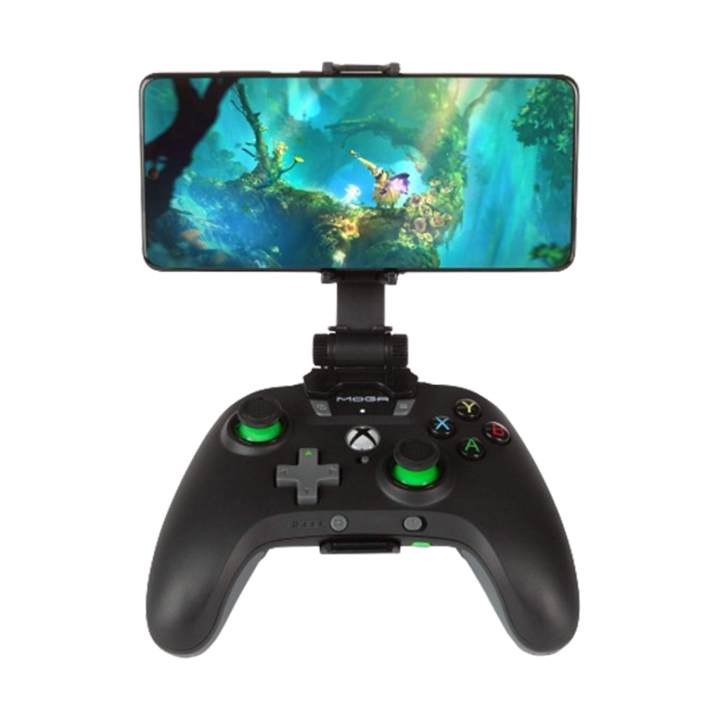 The PowerA MOGA XP5-X Plus Bluetooth controller attached to a phone with a gaming screen, demonstrating its functionality as the best controller.