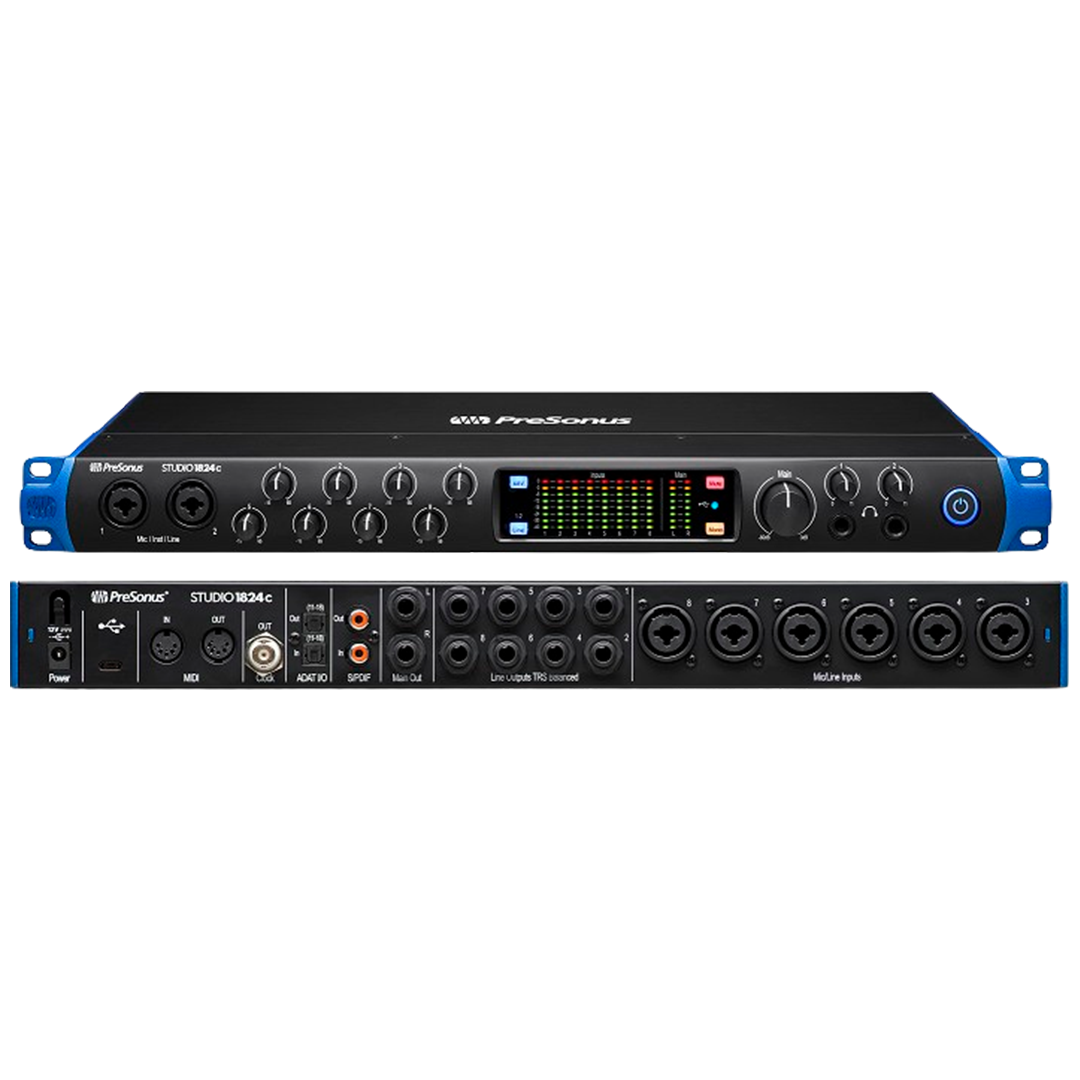 The PreSonus Studio 1824c excels as one of the best sound cards for music production with its extensive I/O and pristine audio quality.