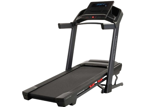 This image shows the Pro-Form Carbon TLX as the treadmill, focusing on its high-tech features and comfort.