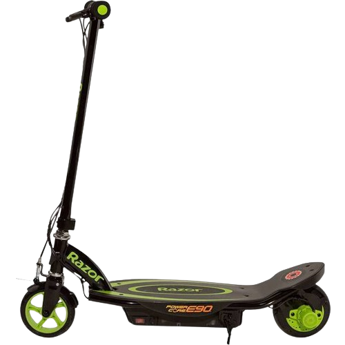 The Razor Power Core E90 Electric Scooter, featured in vibrant green, provides an eco-friendly ride and is recognized as one of the best electric scooters for kids due to its efficiency and endurance.