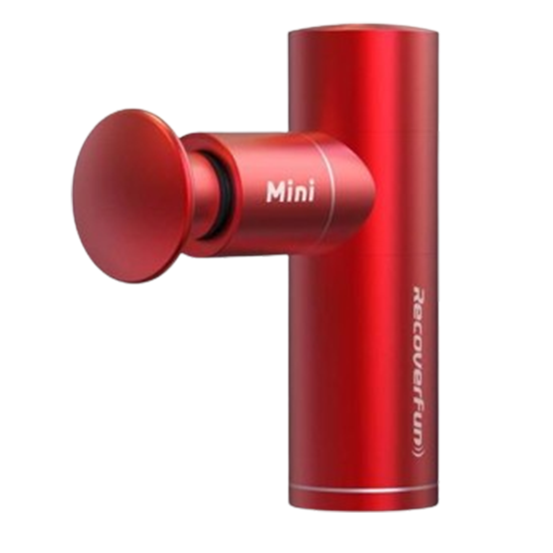 The Recoverfun Mini massage gun in vibrant red, designed for on-the-go muscle treatment, ranks as a top contender for the massage gun.