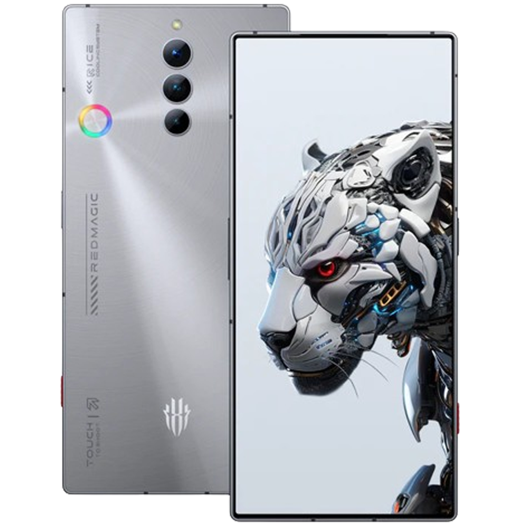 Image showcasing the RedMagic 8S Pro with its sleek metallic design and vibrant display, featuring a mechanical tiger on the screen, making it one of the gaming phones of 2024.