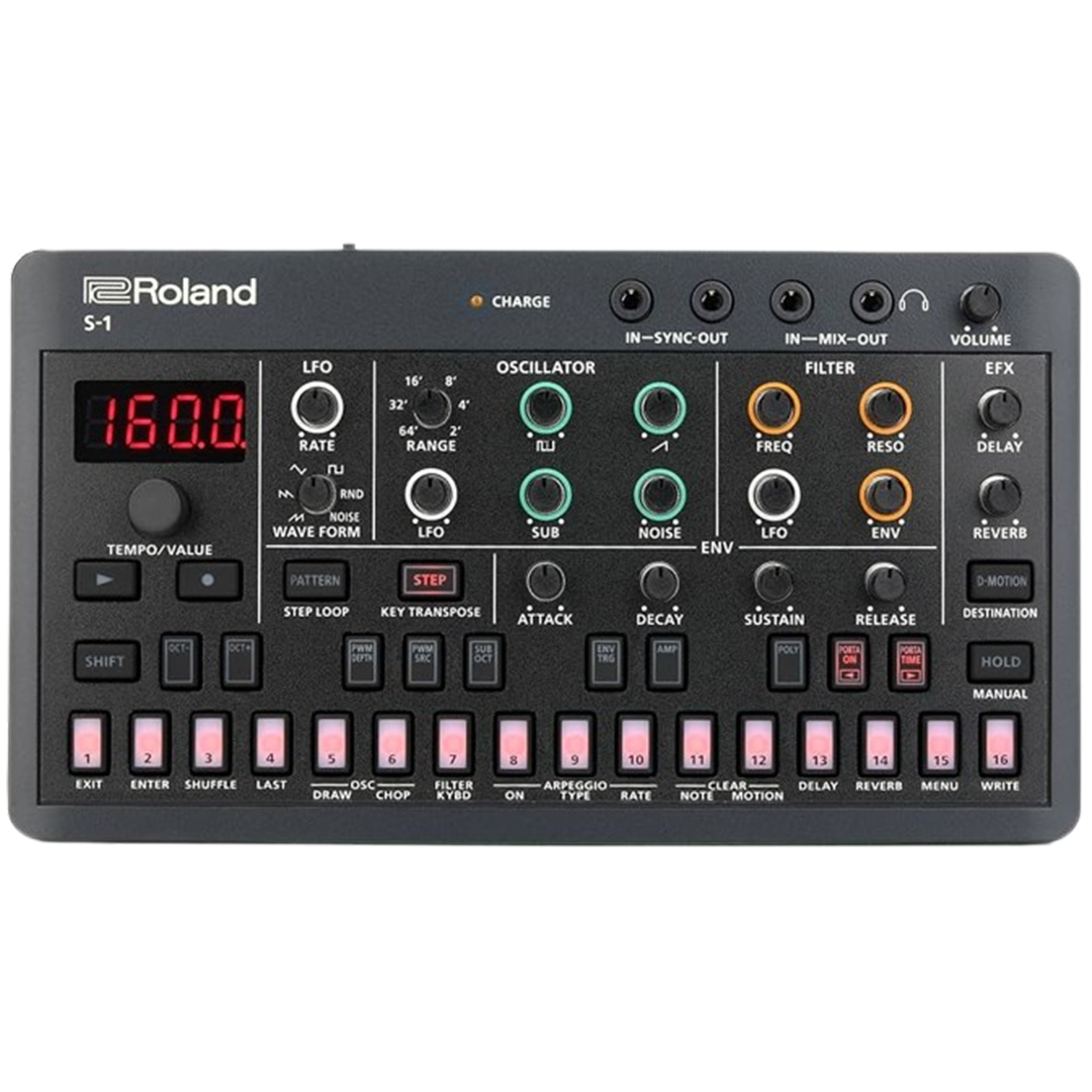 The Roland S-1 Tweak Synth is a versatile synthesizer for beginners, featuring a wide range of sounds and built-in speakers for on-the-go music creation.