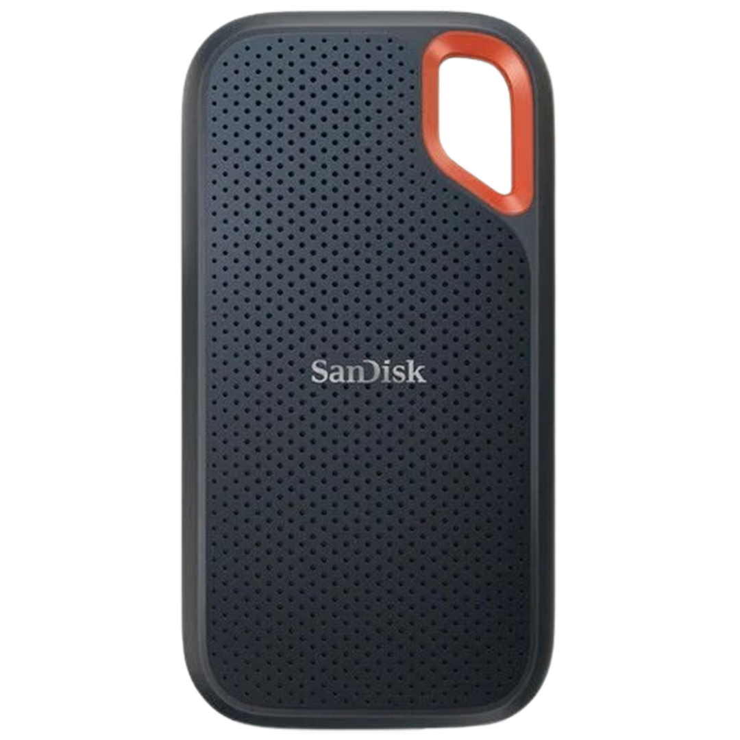 Robust SanDisk Extreme portable hard drive with a rugged design, suitable for music production.