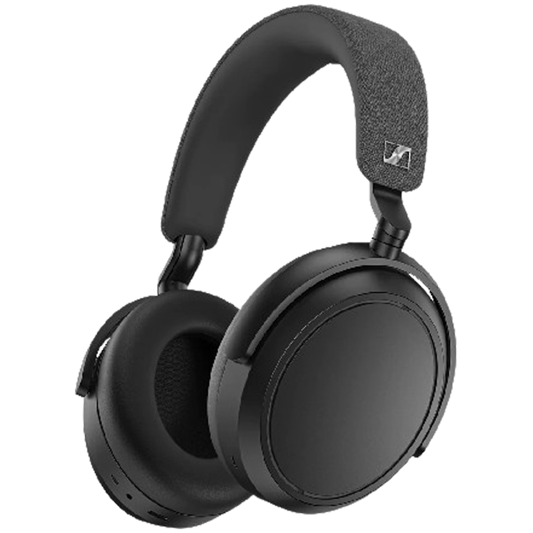 Sennheiser Momentum 4 Wireless noise cancelling headphones with a minimalistic black design offering high-quality sound insulation.