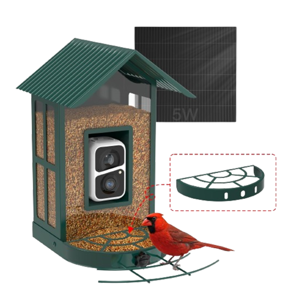 The Soliom smart bird feeder, with its sleek design and smart features, stands by to welcome a diversity of birds.