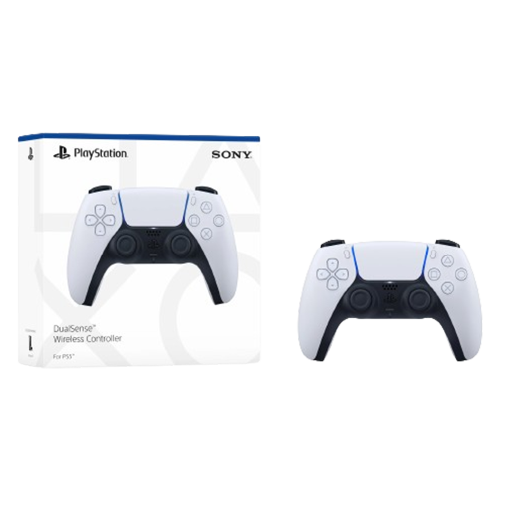 Sony DualSense Wireless Controller from multiple angles, emphasizing its ergonomic design and white and black color scheme that gamers love.