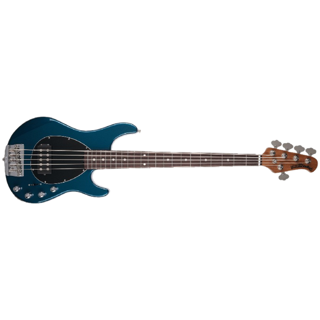 A dark sunburst Sterling by Music Man StingRay, providing new bassists with a taste of professional quality at a beginner's level.