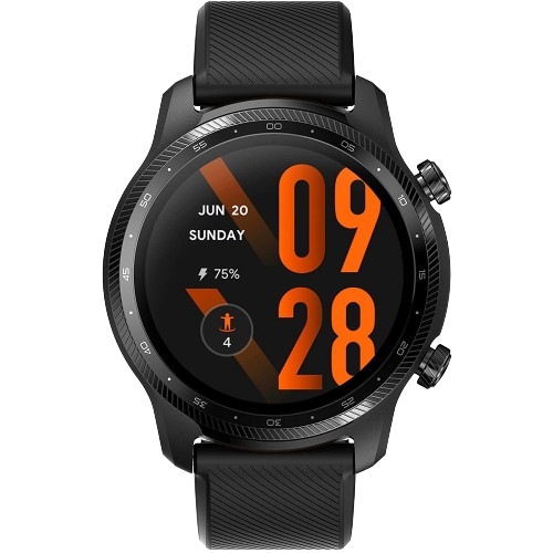 The TicWatch Pro 3 Ultra GPS smartwatch, in a sleek black design, integrates advanced features with Android compatibility, ranking high in the smartwatches list.