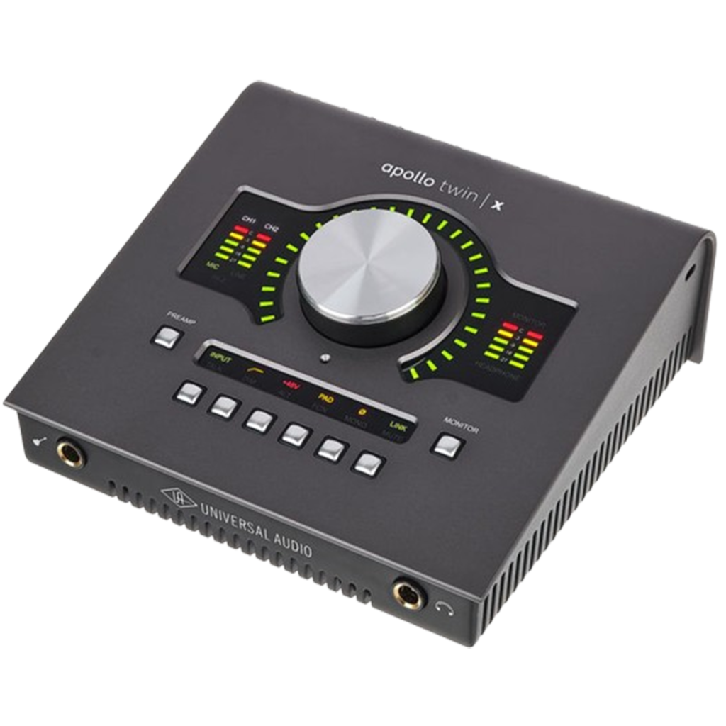 The Apollo Twin X by Universal Audio, with its elite audio fidelity and UAD plugins, stands out as a top audio interface for guitar recording sessions.
