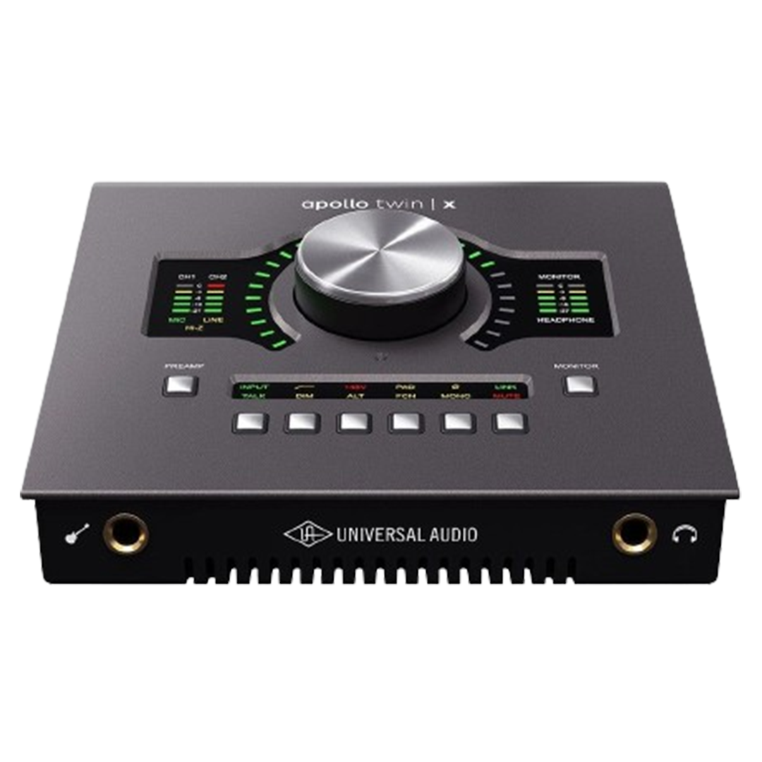 The Universal Audio Apollo Twin X, acclaimed for its superior preamps and real-time UAD processing, is featured as a top choice in the audio interfaces category.