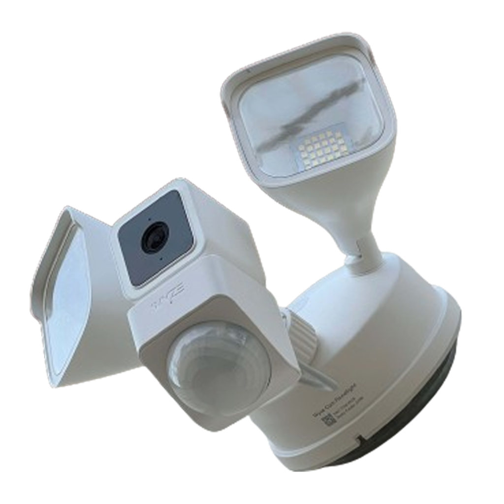 Illuminate your backyard with the Wyze Cam Floodlight, designed with a central camera flanked by two adjustable floodlights for superior outdoor security.