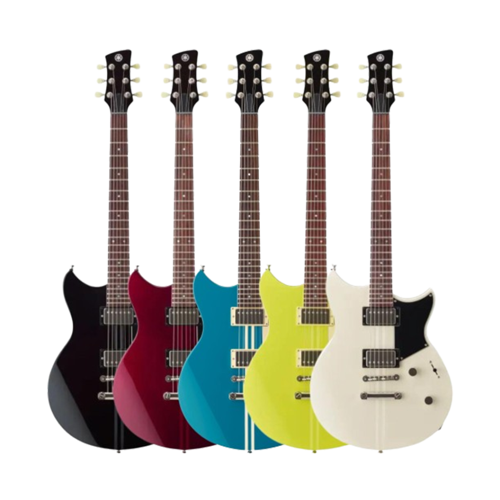 A vibrant array of Yamaha Revstar RS320 electric guitars in multiple colors, each one an ideal option for beginners looking for quality and style.