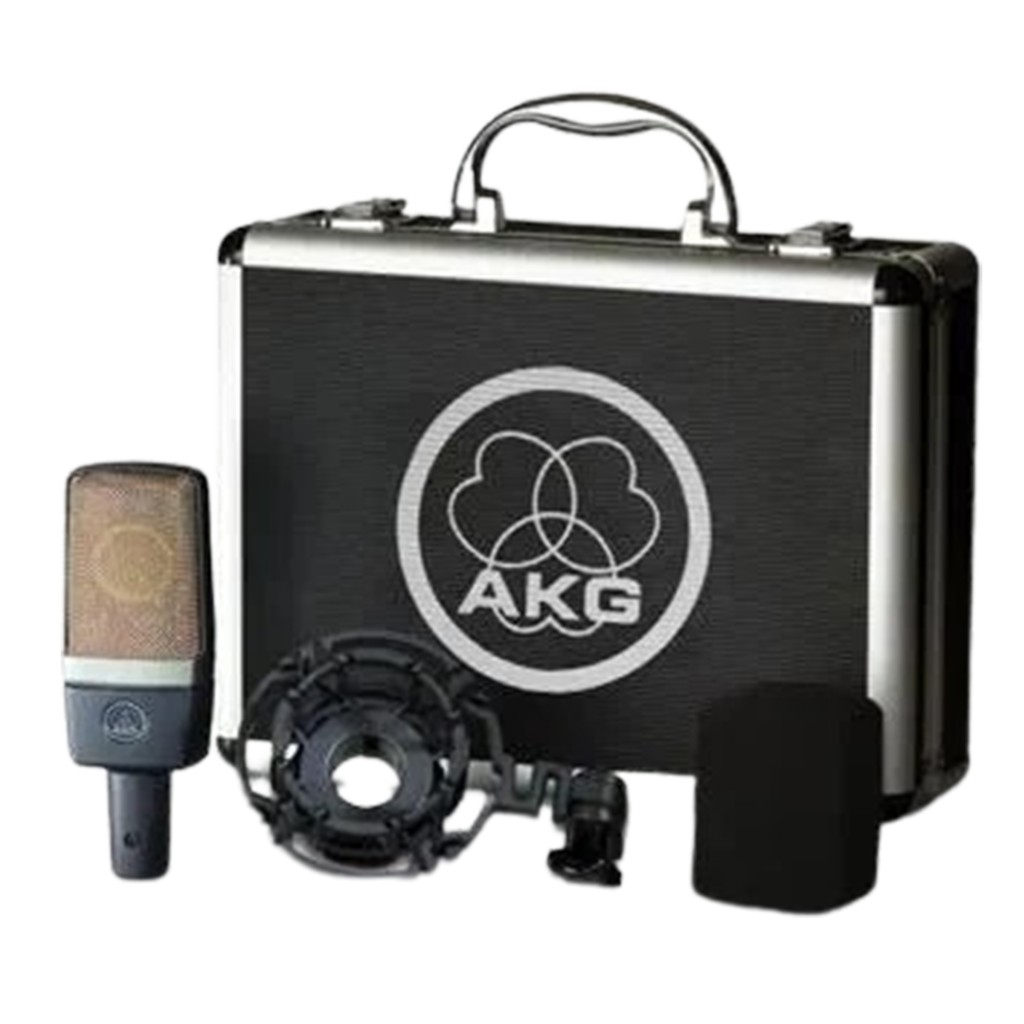 The AKG C214 best home mic set complete with shock mount and carrying case, perfect for home studio enthusiasts seeking exceptional sound.