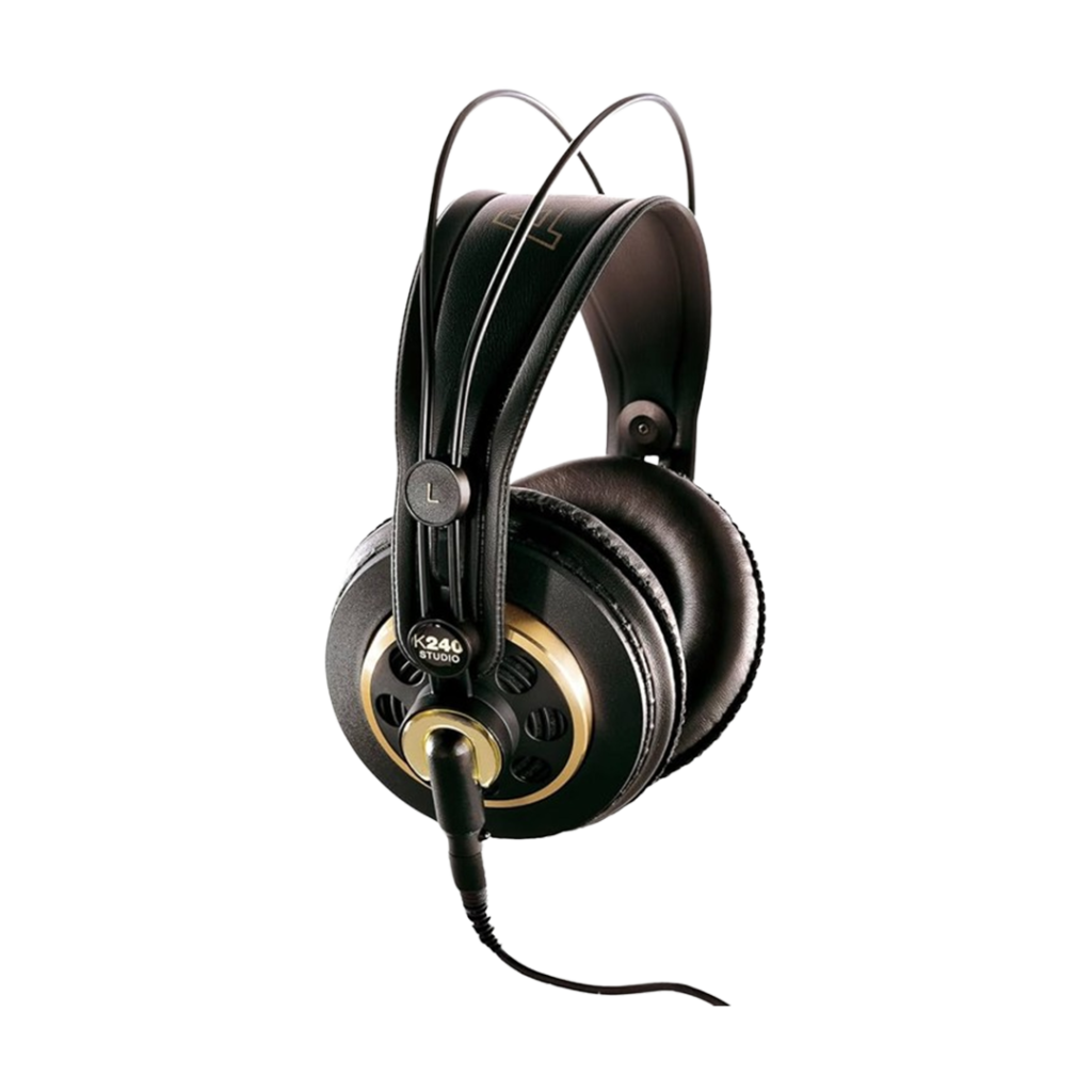 The AKG Pro Audio K240 Studio headphones are a top choice for audio professionals, ideal as the best headphones for a guitar amp with their semi-open design and high-quality sound reproduction.