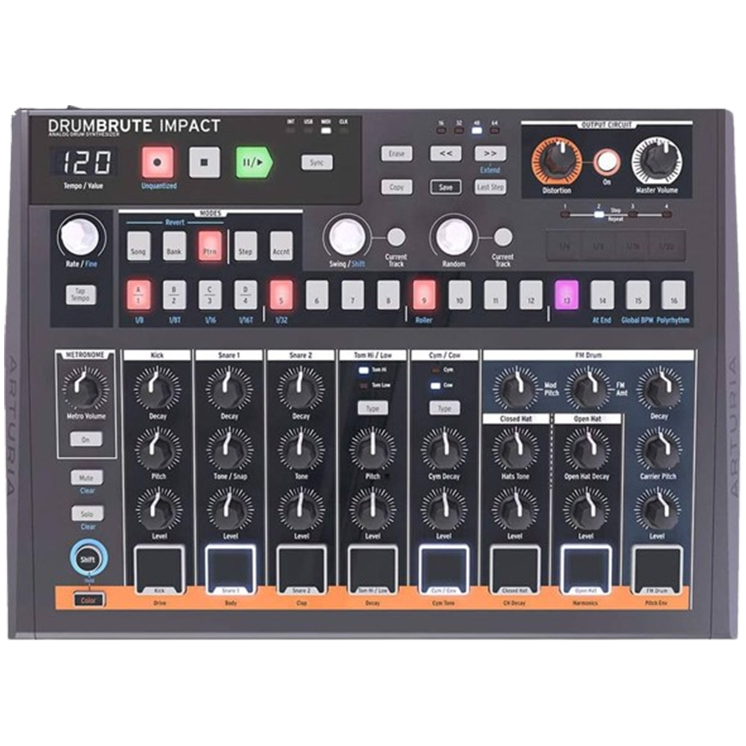 Explore the realm of drum programming with the Arturia DrumBrute Impact, the drum machine, offering a straightforward layout and powerful sound.