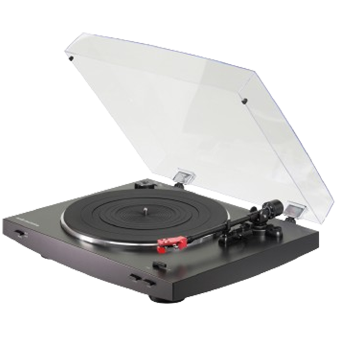 A close view of the sleek Audio-Technica AT-LP3 turntable, renowned for its affordability and quality.