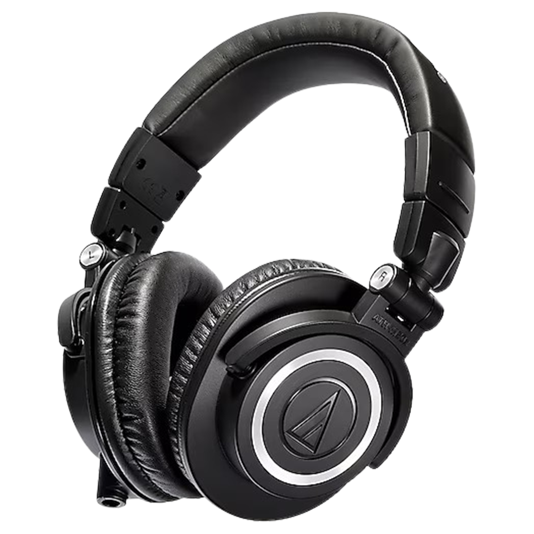 The Audio-Technica ATH-M50x, acclaimed as best headphones for sound mixing, displaying its exceptional build and studio-quality sound.
