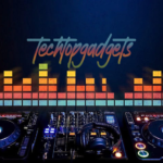 A dynamic DJ setup with Pioneer decks, featuring the text 'Techtopgadgets' above equalizer bars, embodies the essence of the best starter DJ controller for tech-savvy music lovers.