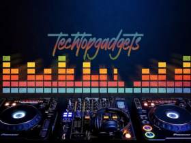 A dynamic DJ setup with Pioneer decks, featuring the text 'Techtopgadgets' above equalizer bars, embodies the essence of the best starter DJ controller for tech-savvy music lovers.