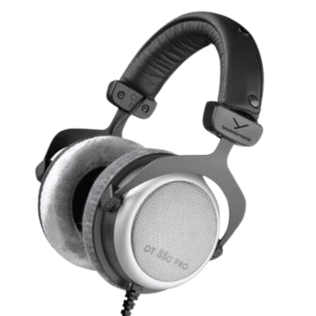 Beyerdynamic DT 880, headphones, delivering detailed sound and a wide stereo image.