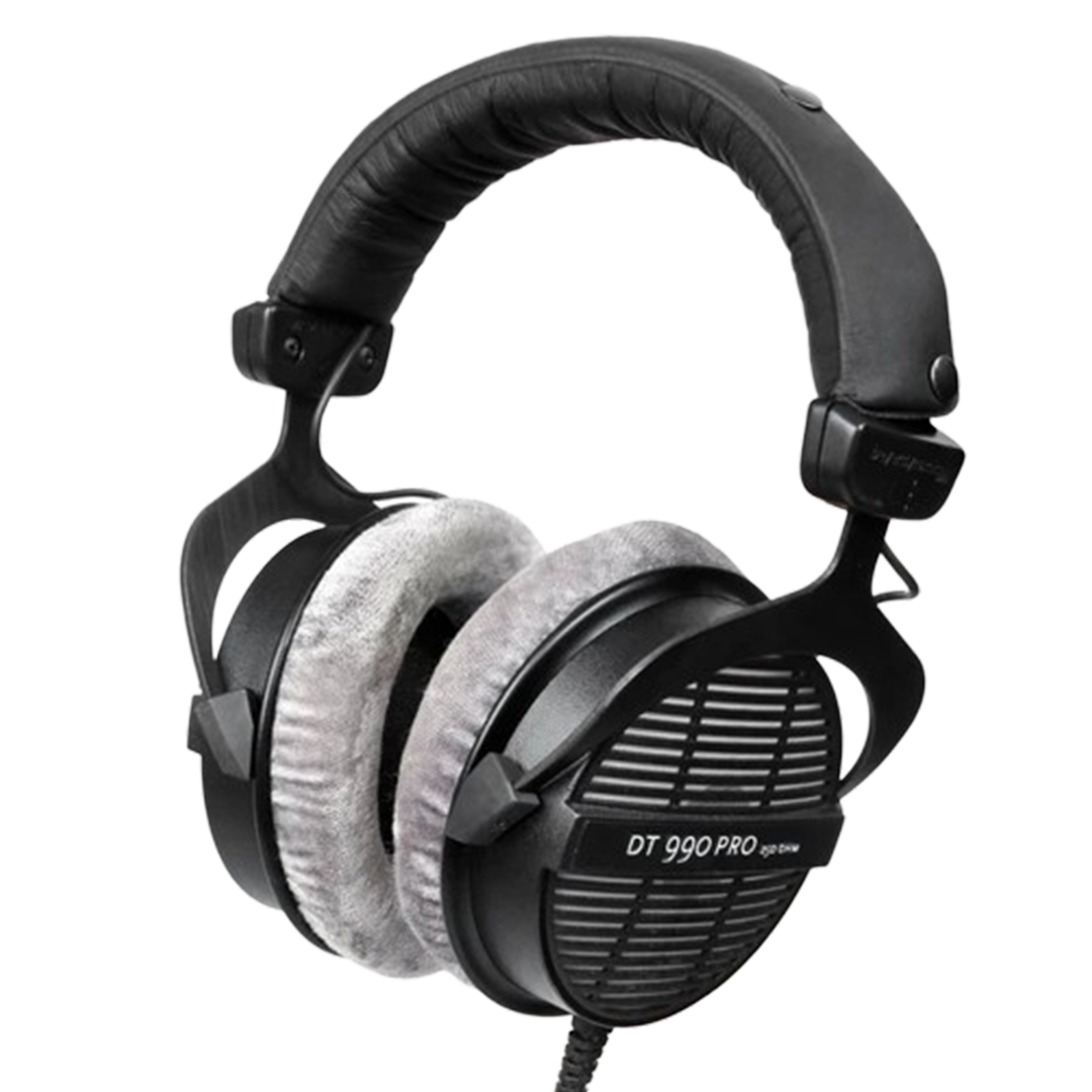The Beyerdynamic DT 990 Pro, ideal for sound mixing, with open-back design for a spacious soundstage.