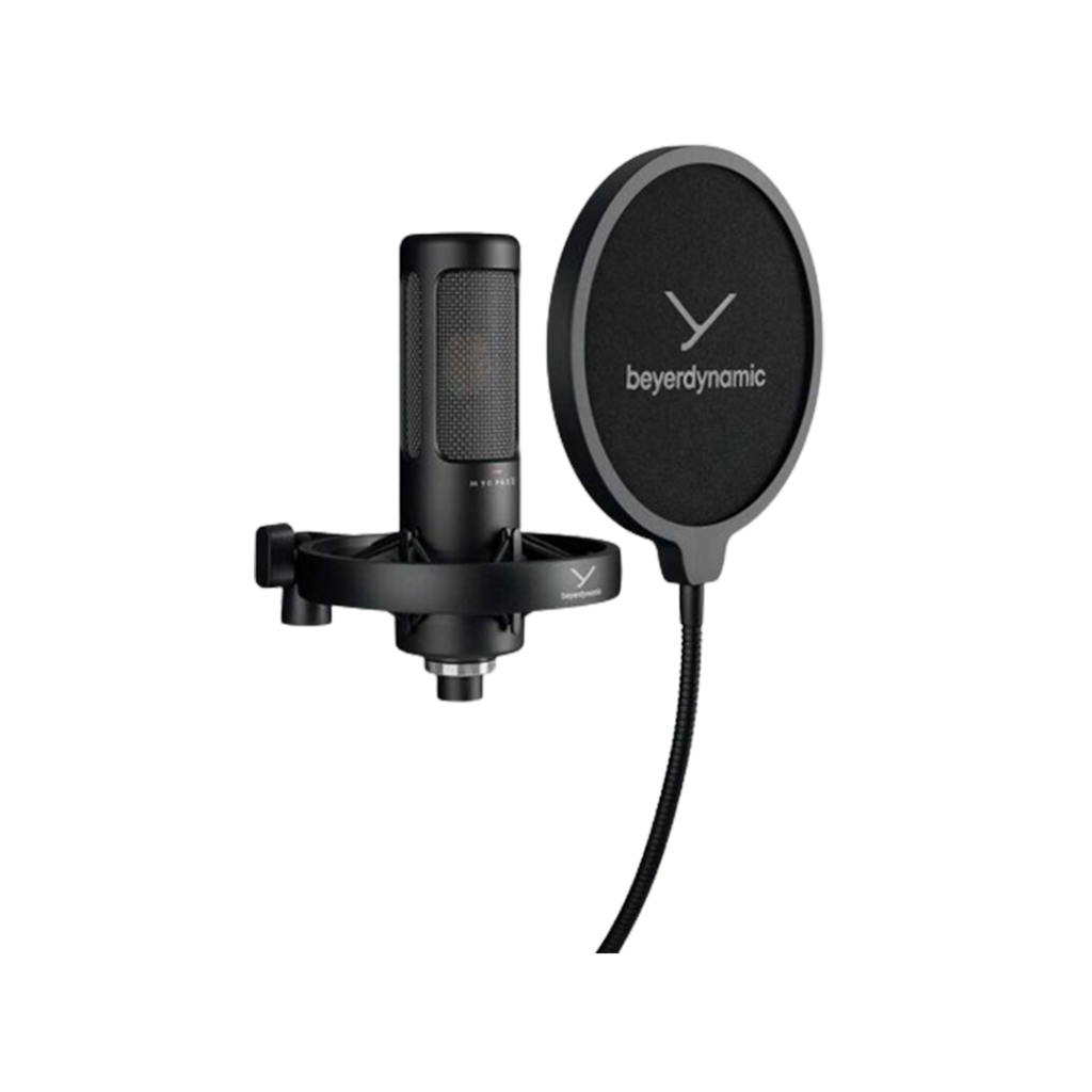 The M90 Pro X by Beyerdynamic, a superior choice for clarity, often rated as the best mic for acoustic guitars, with a modern black build.