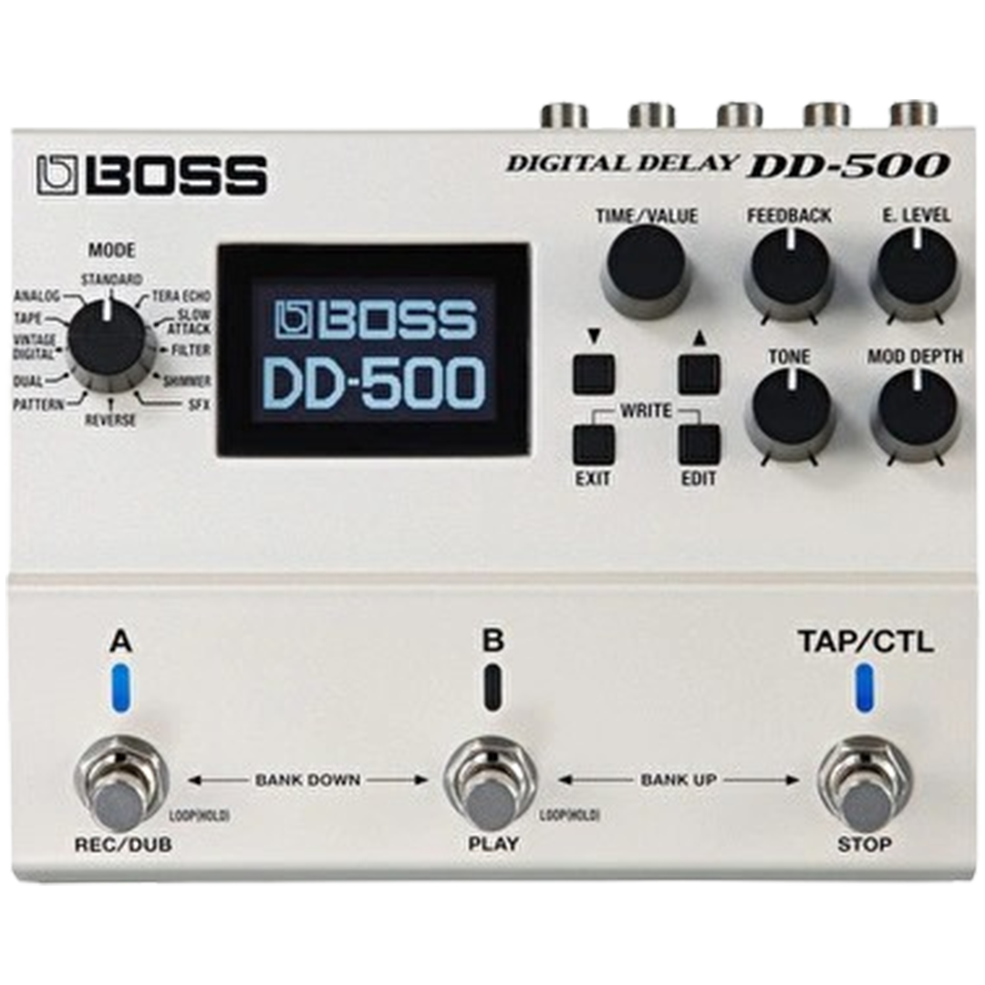 The Boss DD-500 pedal is renowned for its advanced features and is considered one of the pedals, offering a wide range of delay sounds.