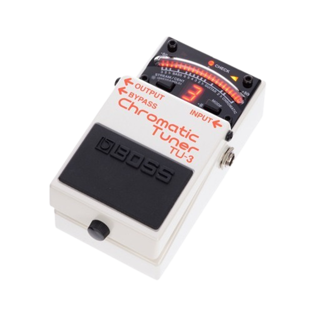 The BOSS TU-3 Chromatic Tuner, known as one of the best guitar tuner pedals for its precision and durability.