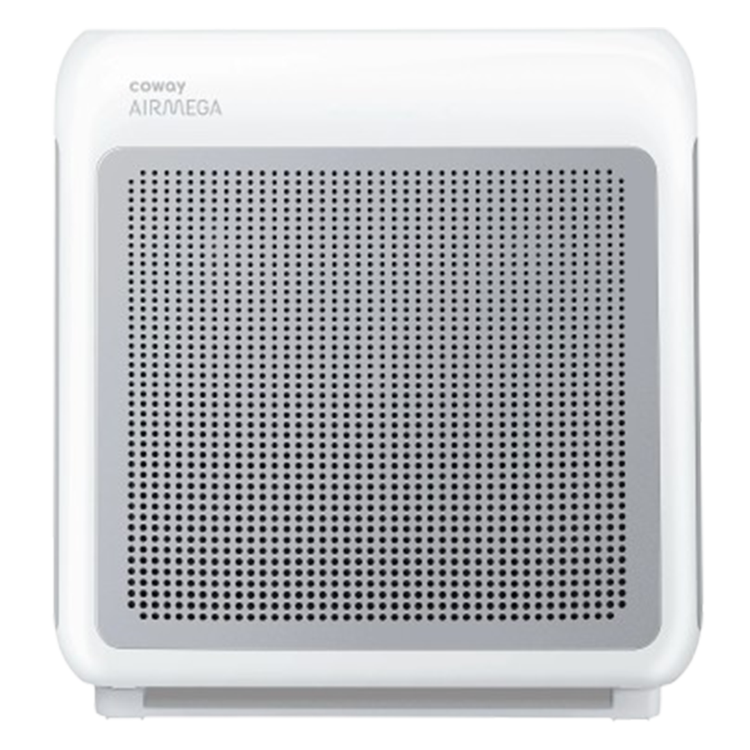 The Coway Airmega 200M, recognized as one of the best home air purifiers for germs, is displayed in a minimalist white design with a front-facing air filtration grid.