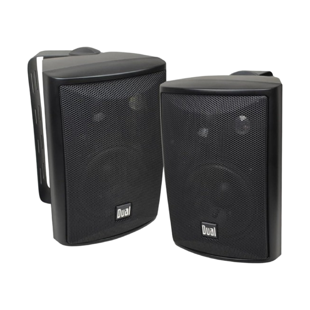 Dual Electronics projector speakers with a durable exterior, ideal for enhancing audio in any environment when searching for the best speakers for a projector.