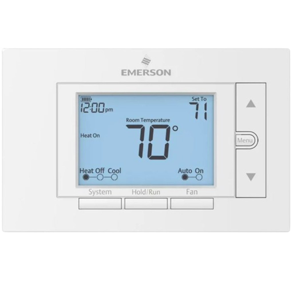 Emerson Programmable Thermostat - Reliable and user-friendly, this is one of the best thermostats for heat pumps for easy scheduling.