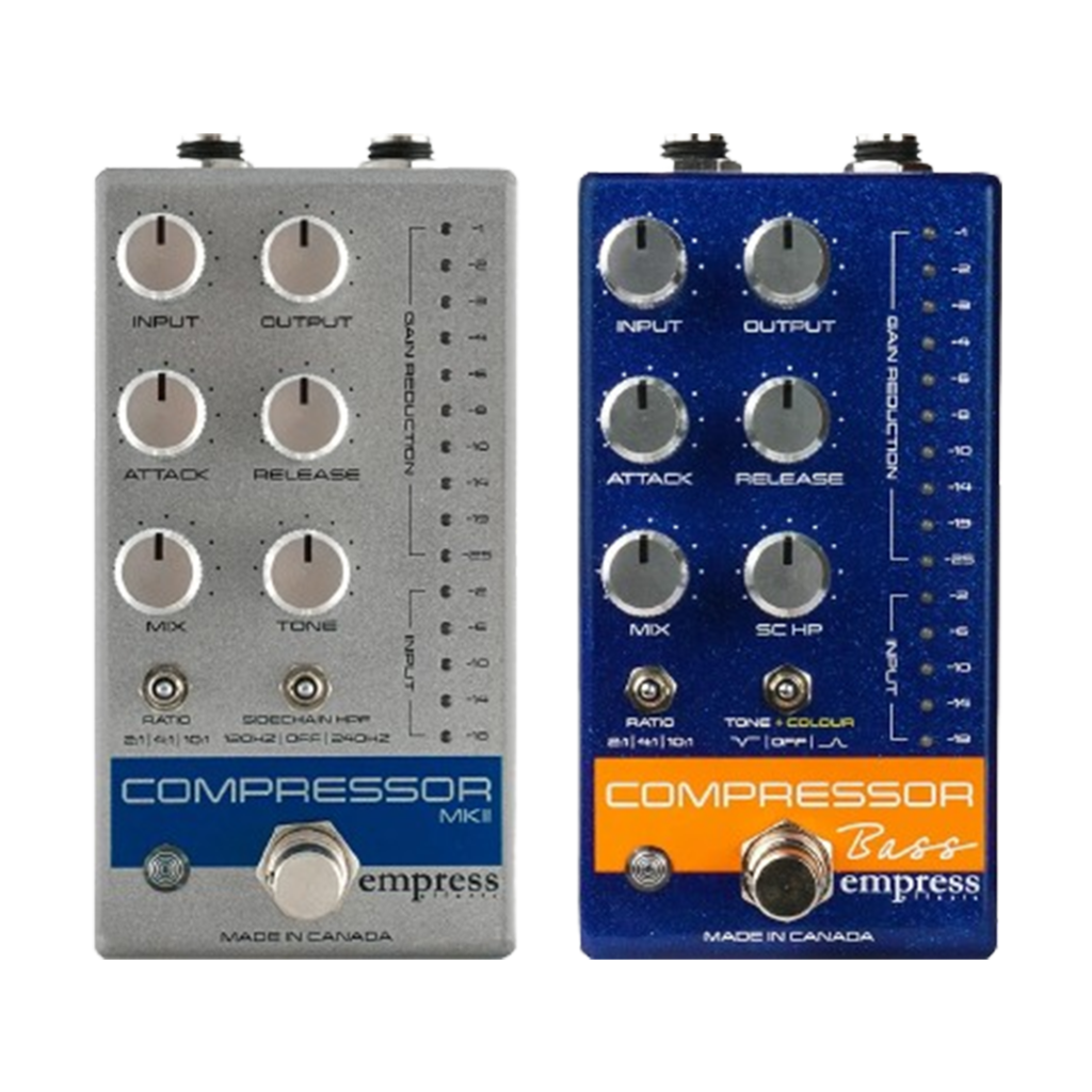 Dial in the perfect bass sound with the Empress Effects Bass Compressor, a top contender for pedal compressor with its detailed EQ settings.