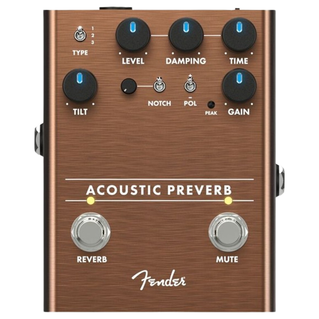 This Fender Acoustic Preverb pedal is among the pedals, providing a tailored reverb that enhances the guitar’s natural sound.