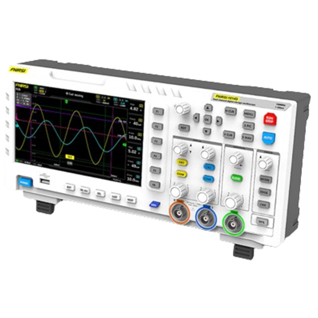 The FNIRSI-1014D oscilloscope displayed with its vibrant screen and intuitive controls, ideal for beginners in electronics.