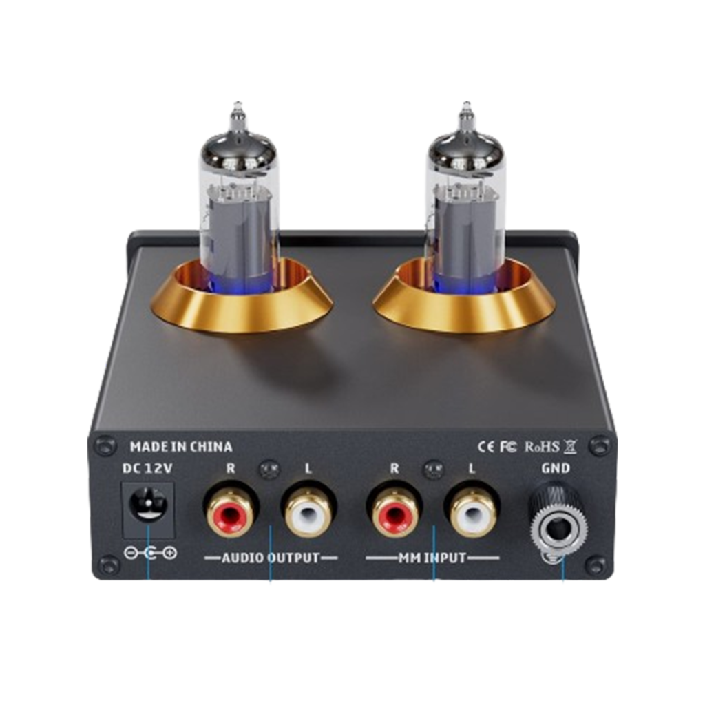 The Fosi Audio Box X2, with its compact form and glowing tubes, offers a harmonious blend of form and function, earning its place as a best tube phono preamp.
